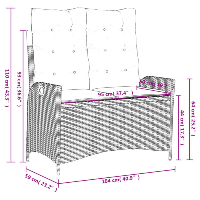 Banc inclinable de jardin avec coussins beige résine tressée – Image 8