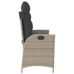 Banc inclinable de jardin et coussins gris clair résine tressée – Image 2