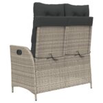 Banc inclinable de jardin et coussins gris clair résine tressée – Image 3
