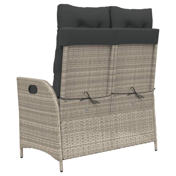Banc inclinable de jardin et coussins gris clair résine tressée – Image 3