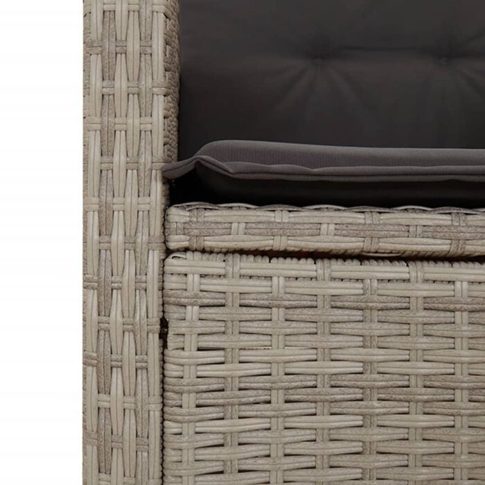 Banc inclinable de jardin et coussins gris clair résine tressée – Image 5