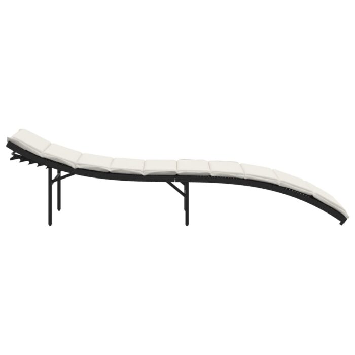 Chaise longue avec coussin noir 55x199x50 cm résine tressée – Image 3