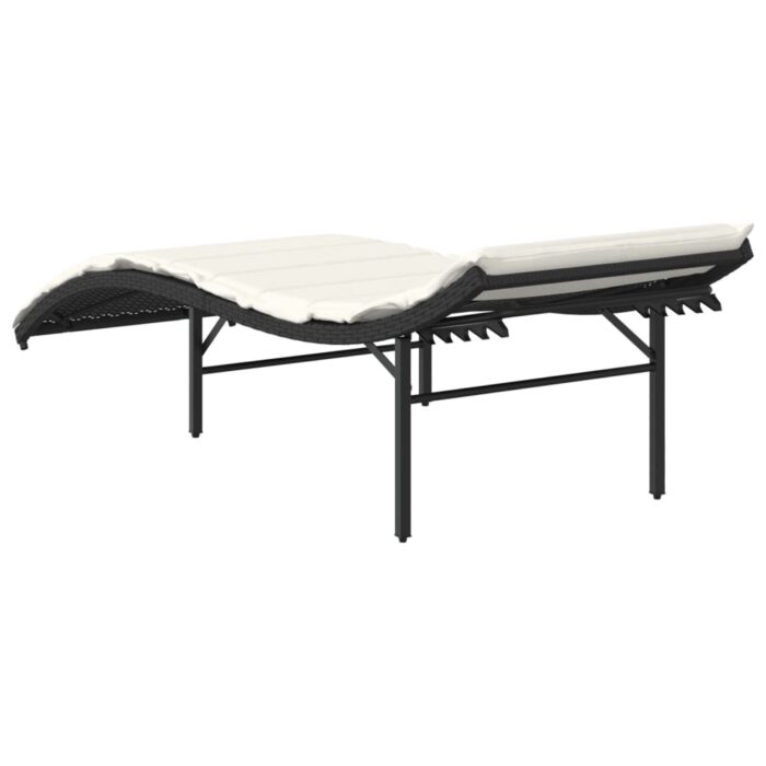Chaise longue avec coussin noir 55x199x50 cm résine tressée – Image 4