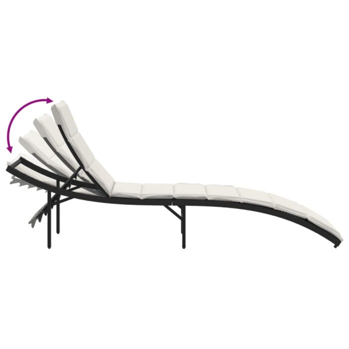 Chaise longue avec coussin noir 55x199x50 cm résine tressée – Image 5