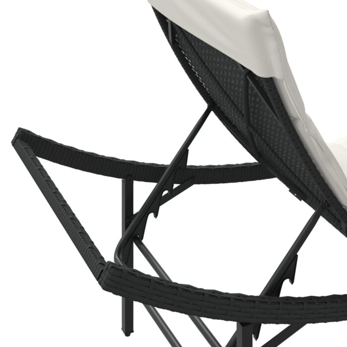 Chaise longue avec coussin noir 55x199x50 cm résine tressée – Image 6
