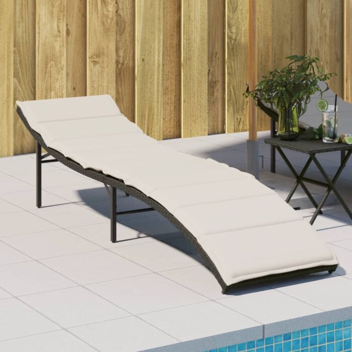 Chaise longue avec coussin noir 55x199x50 cm résine tressée – Image 1