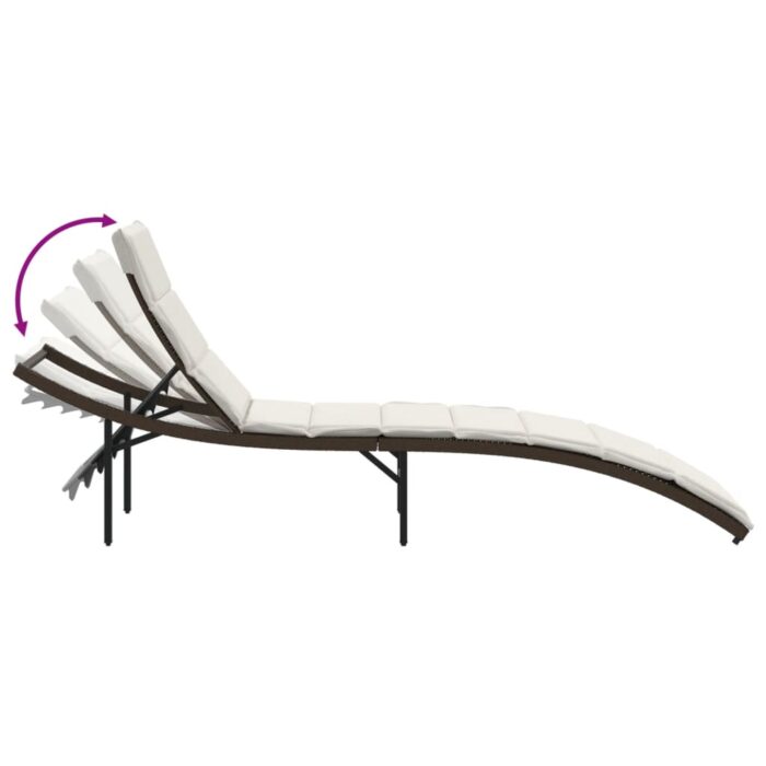 Chaise longue avec coussin marron 55x199x50 cm résine tressée – Image 5