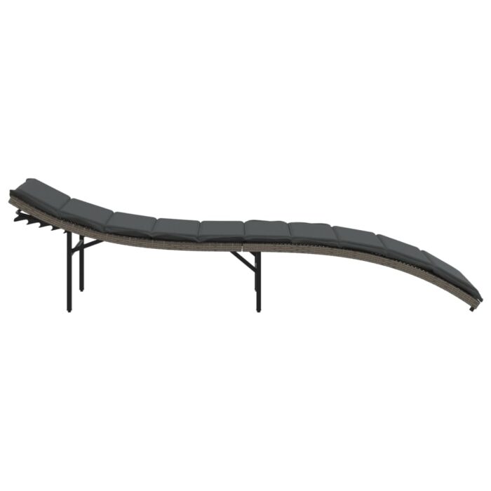 Chaise longue avec coussin gris 55x199x50 cm résine tressée – Image 3