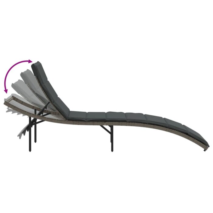 Chaise longue avec coussin gris 55x199x50 cm résine tressée – Image 5