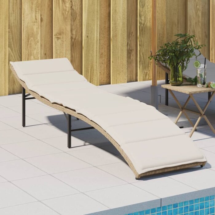 Chaise longue avec coussin beige 55x199x50 cm résine tressée – Image 1
