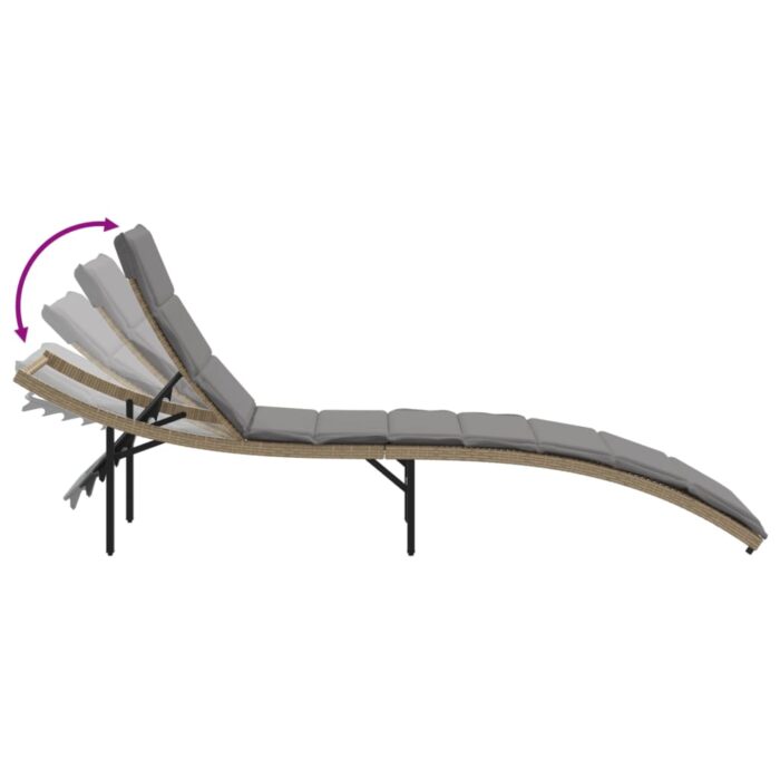 Chaise longue avec coussin beige 55x199x50 cm résine tressée – Image 5