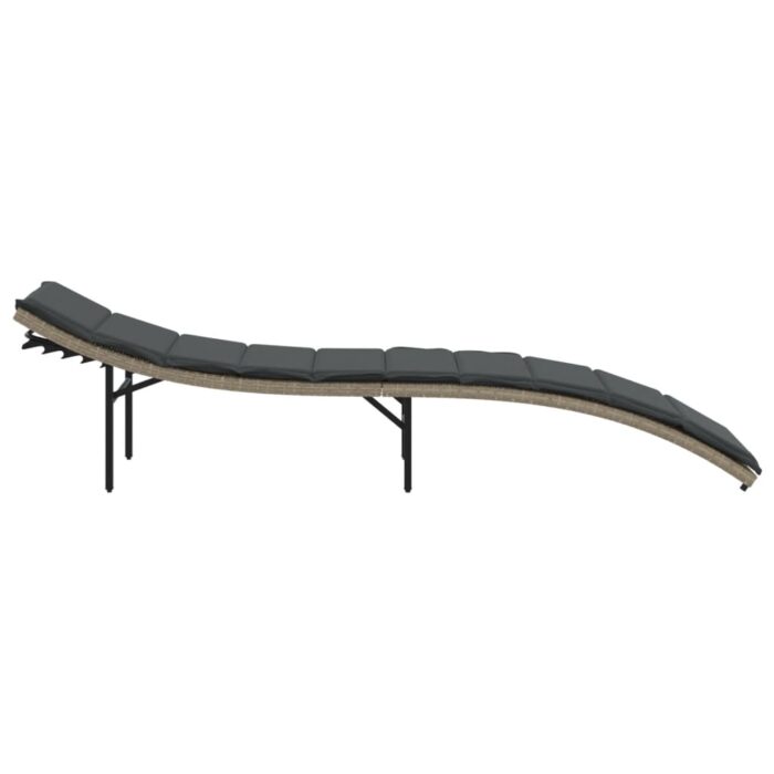 Chaise longue et coussin gris clair 55x199x50 cm résine tressée – Image 3