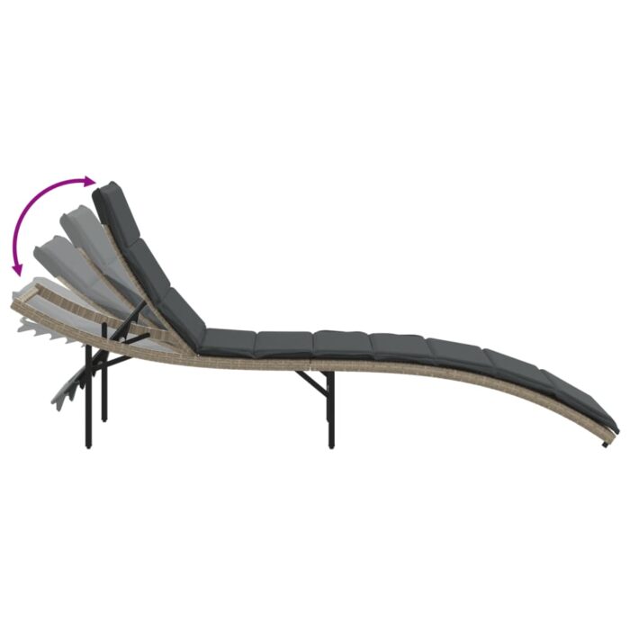 Chaise longue et coussin gris clair 55x199x50 cm résine tressée – Image 5