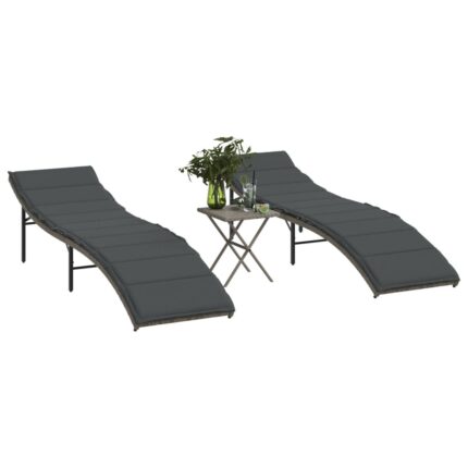 Chaises longues lot de 2 avec table gris résine tressée