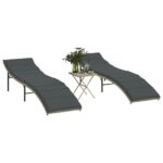 Chaises longues lot de 2 avec table gris clair résine tressée
