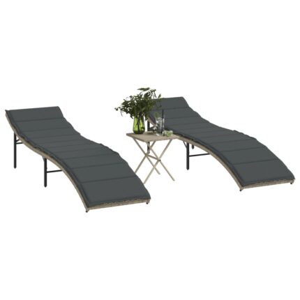 Chaises longues lot de 2 avec table gris clair résine tressée