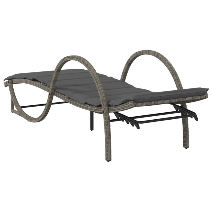 Chaise longue avec coussin gris 60x199x42 cm résine tressée – Image 4