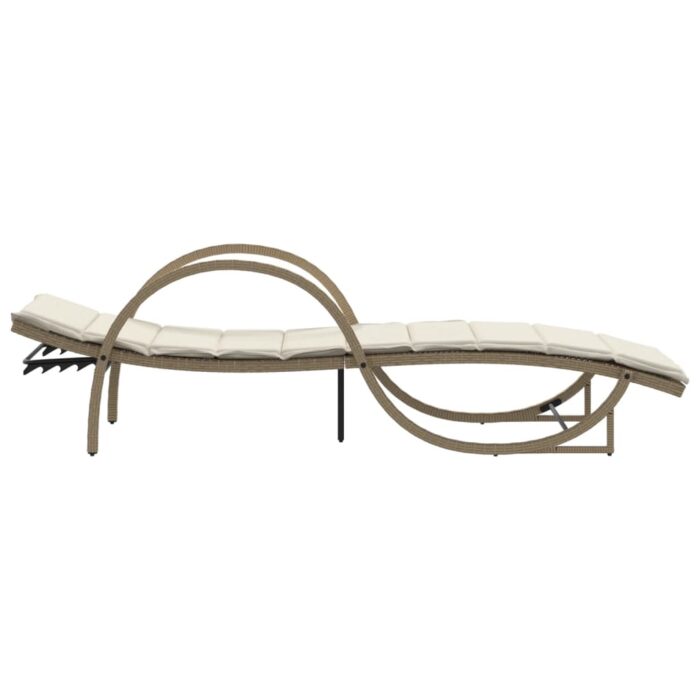 Chaise longue avec coussin beige 60x199x42 cm résine tressée – Image 3
