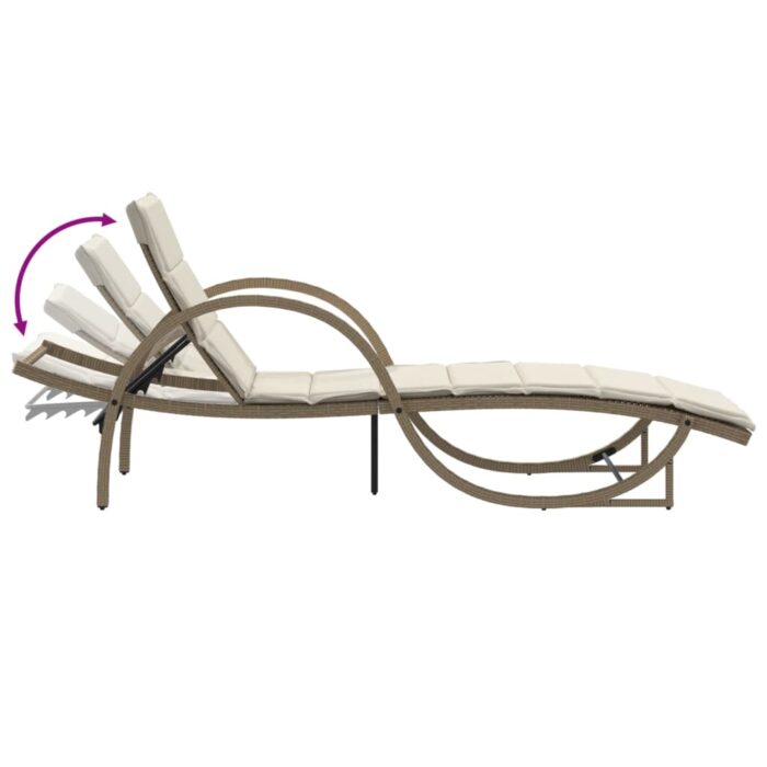 Chaise longue avec coussin beige 60x199x42 cm résine tressée – Image 5