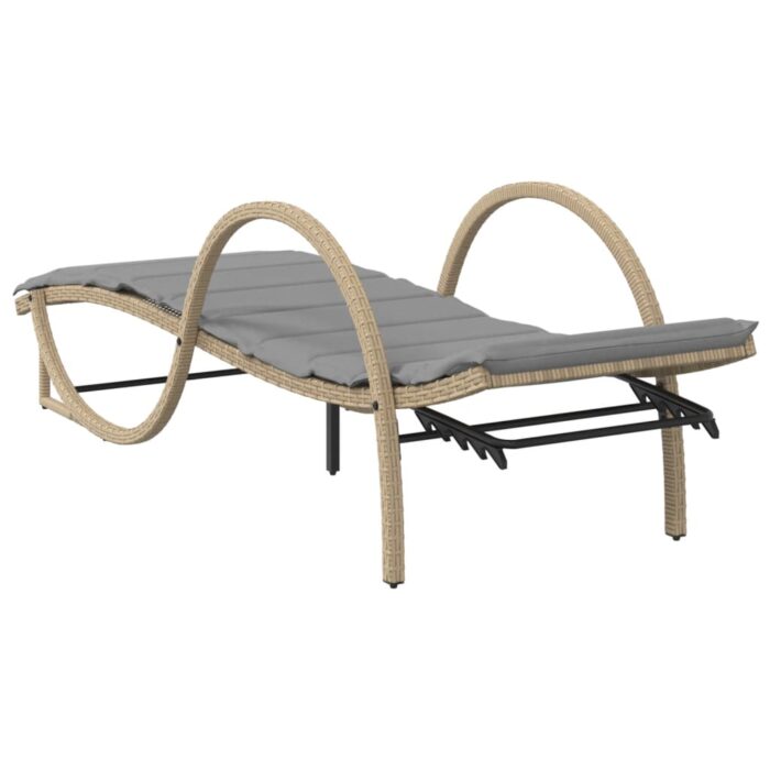 Chaise longue avec coussin beige 60x199x42 cm résine tressée – Image 4