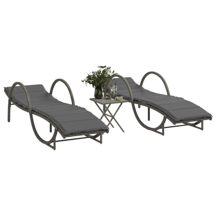 Chaises longues lot de 2 avec table gris résine tressée – Image 1