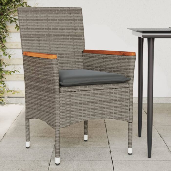 Chaises de jardin avec coussins lot de 2 gris résine tressée – Image 1