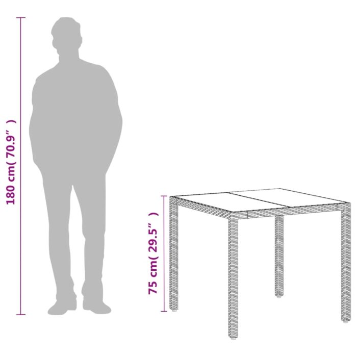 Table de jardin dessus en verre blanc 90x90x75cm résine tressée – Image 10