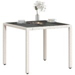 Table de jardin dessus en verre blanc 90x90x75cm résine tressée – Image 2