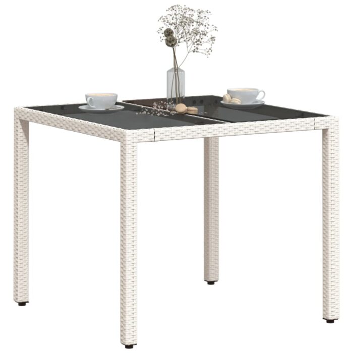 Table de jardin dessus en verre blanc 90x90x75cm résine tressée – Image 2