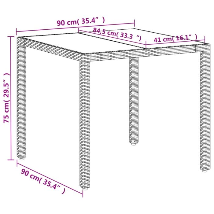 Table de jardin dessus en verre blanc 90x90x75cm résine tressée – Image 9