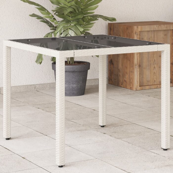 Table de jardin dessus en verre blanc 90x90x75cm résine tressée – Image 1