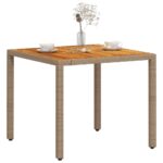 Table de jardin beige 90x90x75 cm résine tressée et bois acacia – Image 2