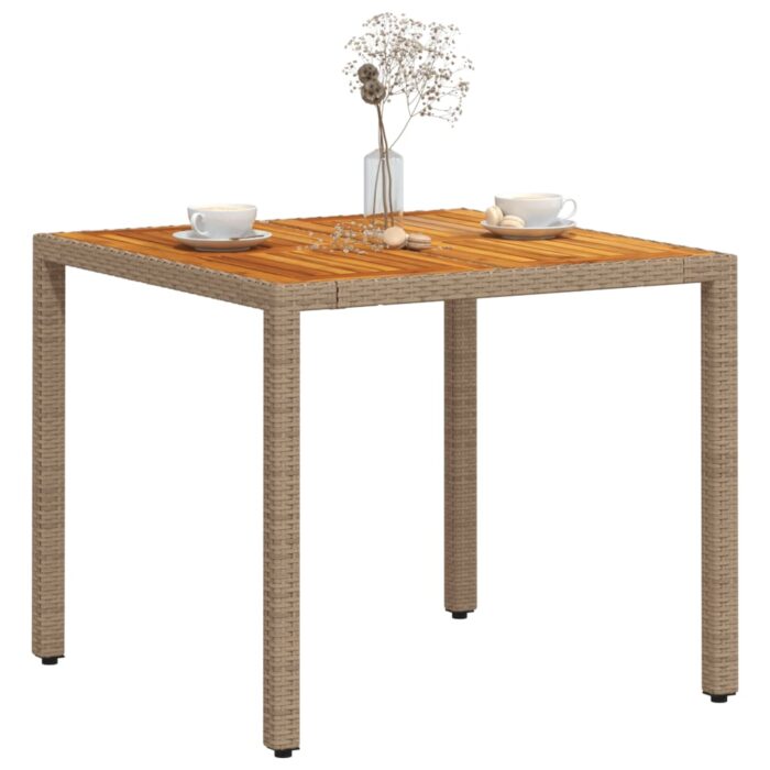Table de jardin beige 90x90x75 cm résine tressée et bois acacia – Image 2