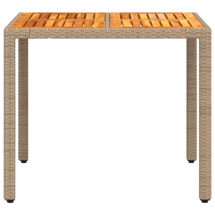 Table de jardin beige 90x90x75 cm résine tressée et bois acacia – Image 3