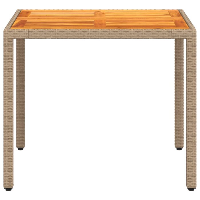 Table de jardin beige 90x90x75 cm résine tressée et bois acacia – Image 4