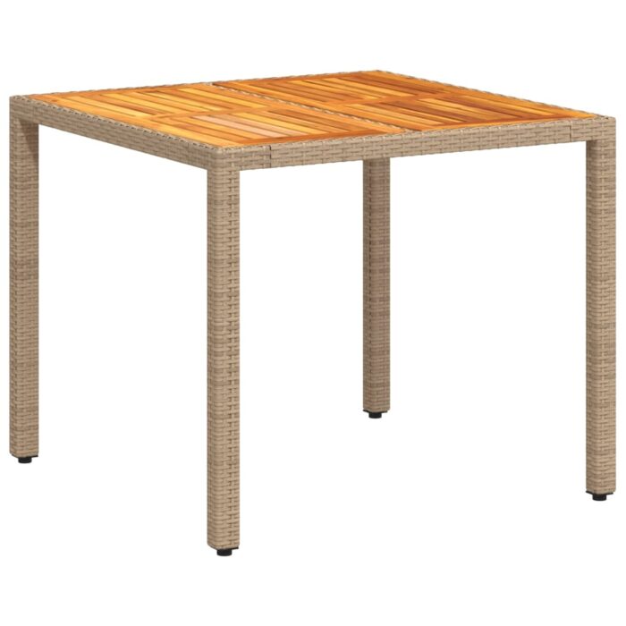 Table de jardin beige 90x90x75 cm résine tressée et bois acacia – Image 5