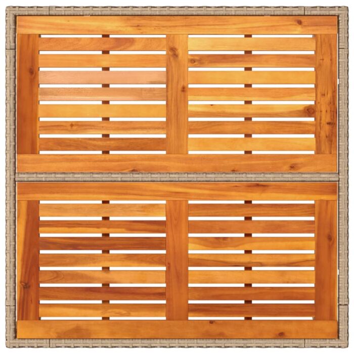 Table de jardin beige 90x90x75 cm résine tressée et bois acacia – Image 6