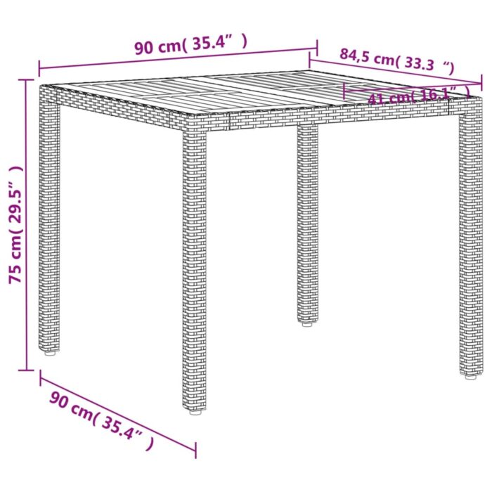 Table de jardin beige 90x90x75 cm résine tressée et bois acacia – Image 9