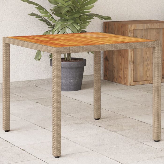 Table de jardin beige 90x90x75 cm résine tressée et bois acacia – Image 1