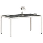 Table de jardin avec dessus en verre blanc résine tressée – Image 2