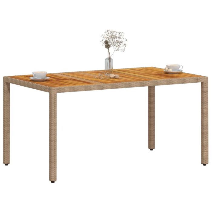 Table de jardin beige 150x90x75 cm résine tressée bois d'acacia – Image 2