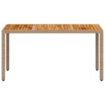 Table de jardin beige 150x90x75 cm résine tressée bois d'acacia – Image 3