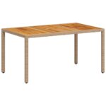 Table de jardin beige 150x90x75 cm résine tressée bois d'acacia – Image 5
