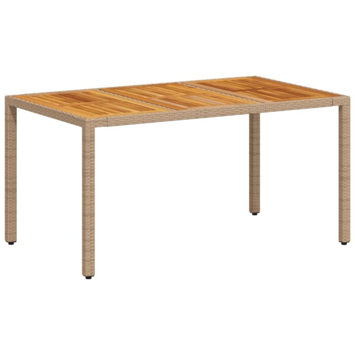 Table de jardin beige 150x90x75 cm résine tressée bois d'acacia – Image 5