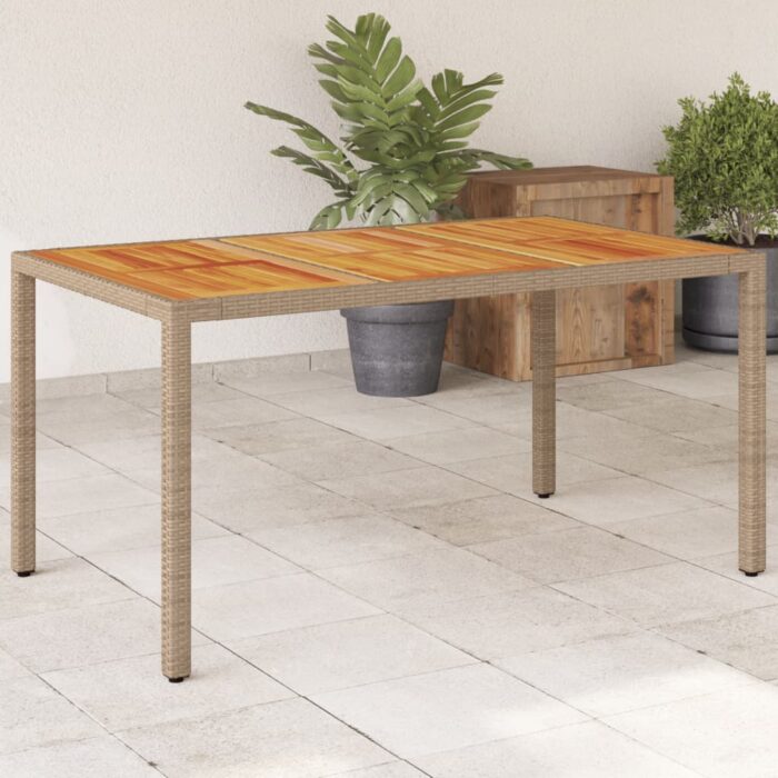 Table de jardin beige 150x90x75 cm résine tressée bois d'acacia – Image 1