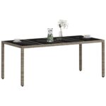 Table de jardin dessus en verre gris clair résine tressée – Image 2