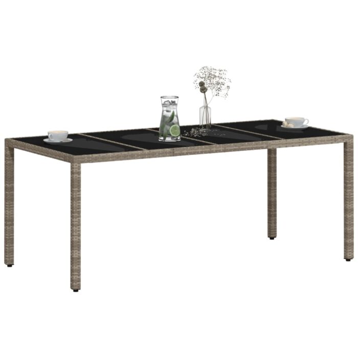 Table de jardin dessus en verre gris clair résine tressée – Image 2