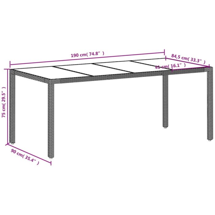Table de jardin dessus en verre gris clair résine tressée – Image 9