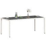 Table de jardin avec dessus en verre blanc résine tressée – Image 2
