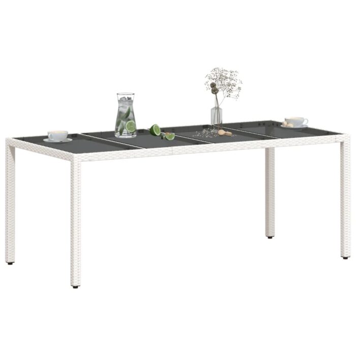 Table de jardin avec dessus en verre blanc résine tressée – Image 2